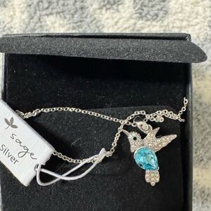Sage Silver Necklace with Blue Hummingbird Pendant